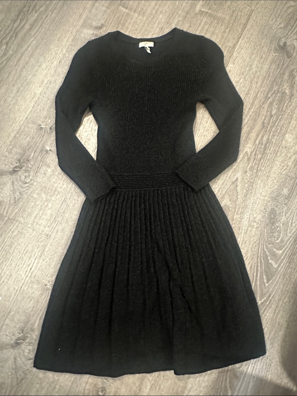 Joie Long-Sleeve Knit Fit-and-Flare Dress Charcoal Grey